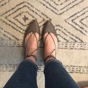 Grey Italian leather lace-up flats by Garnet Hill